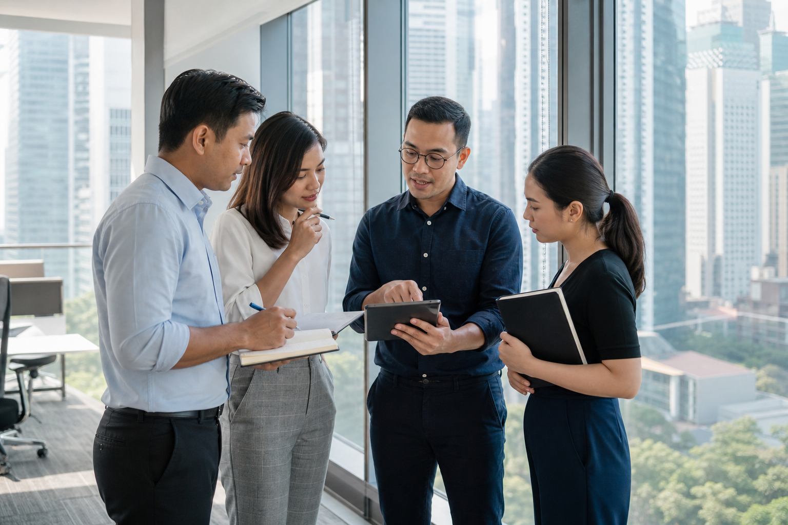 PressPointCo editorial team in Singapore newsroom