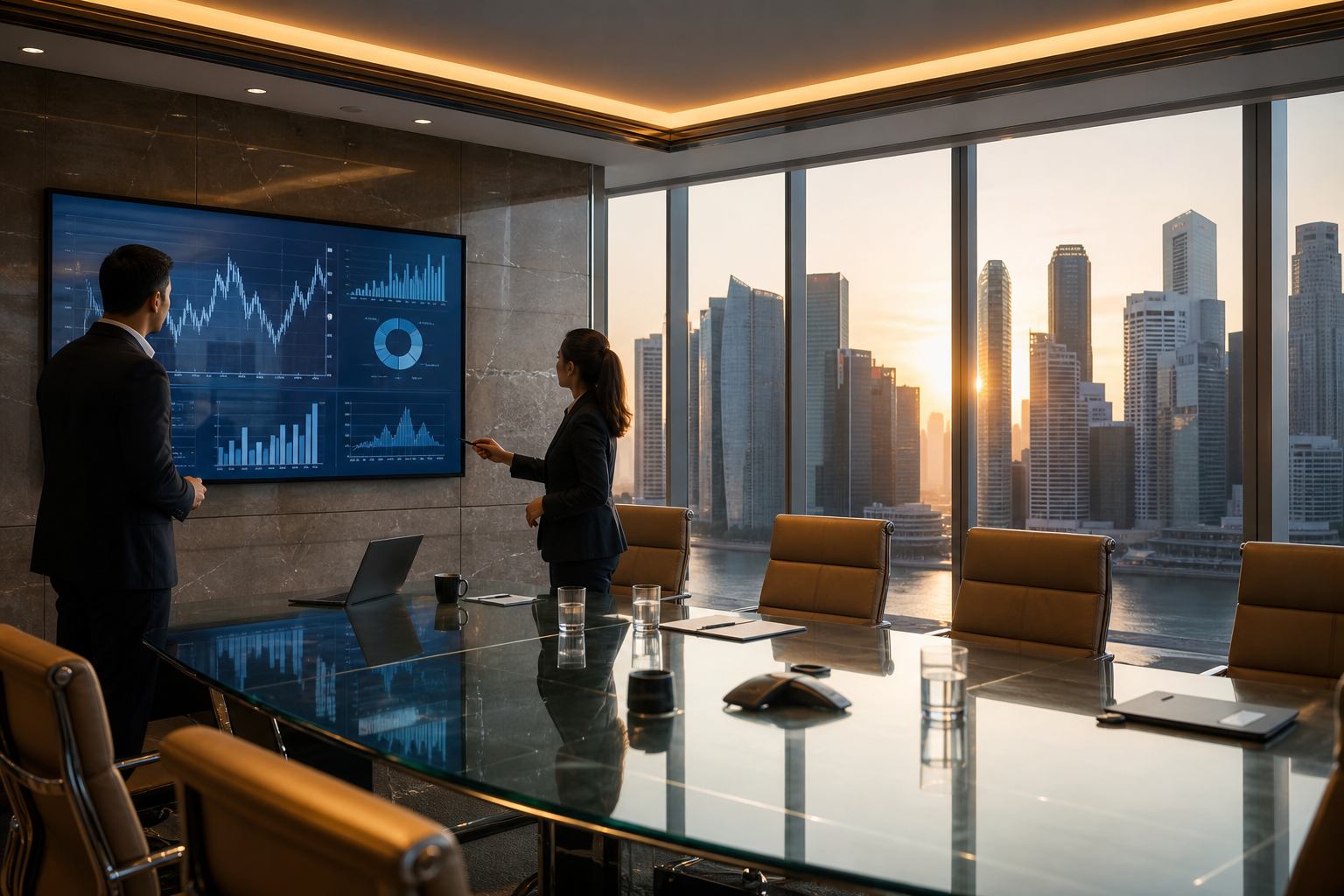 Business briefing at Singapore financial district conference room