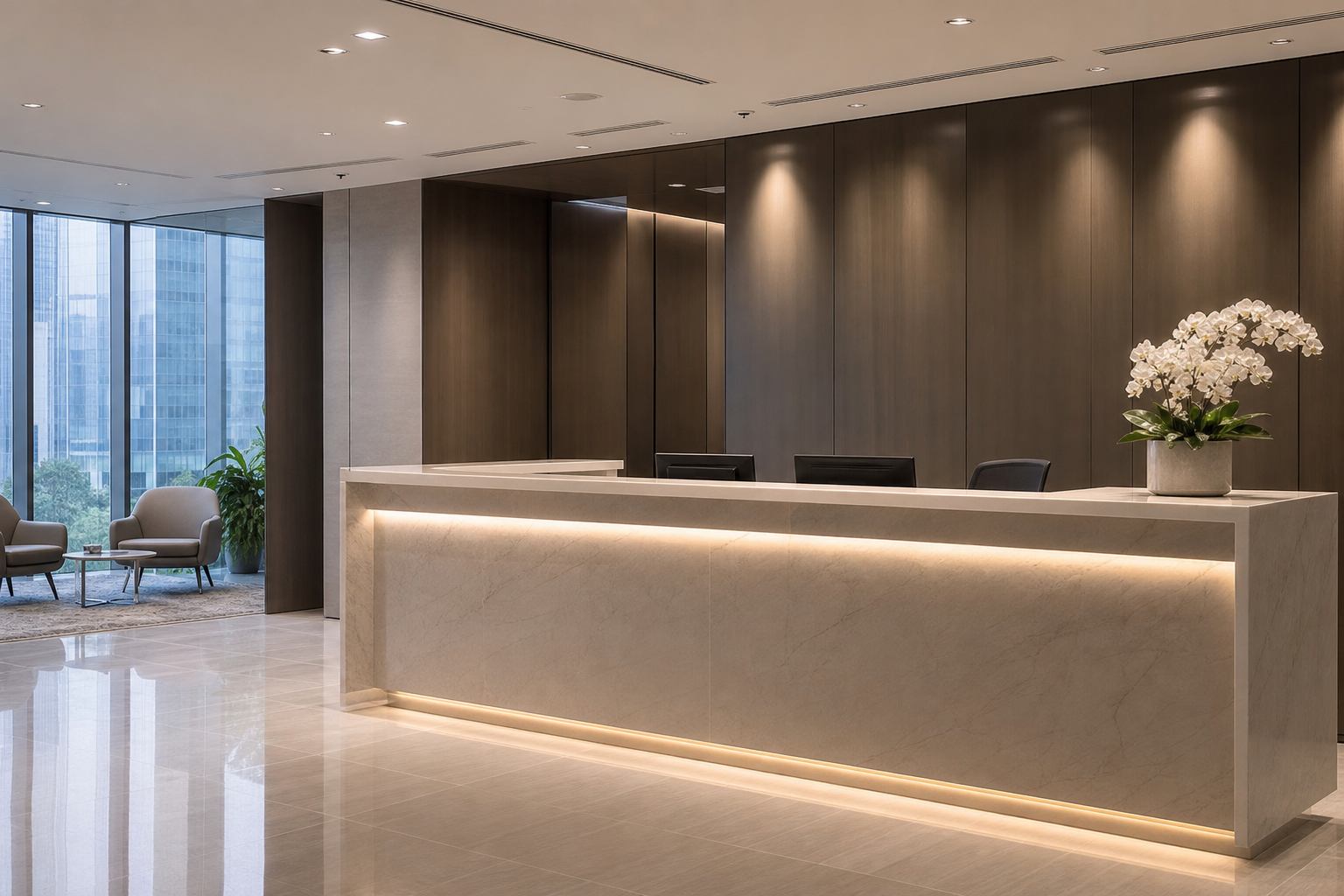 PressPointCo contact desk at Raffles Quay office